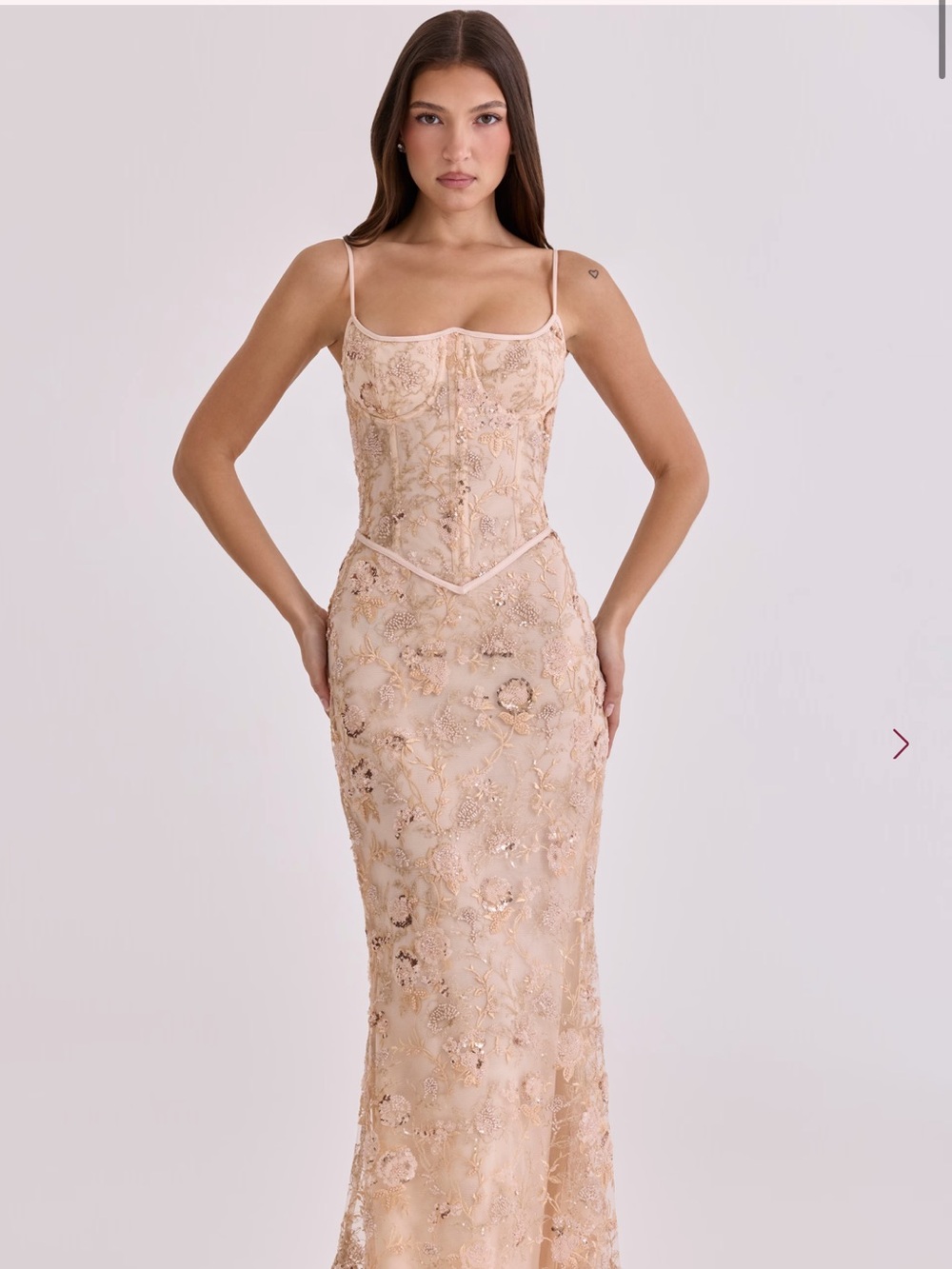 House of CB Peach Hand Beaded Embellished Corset Maxi Dress - Limited Edition
